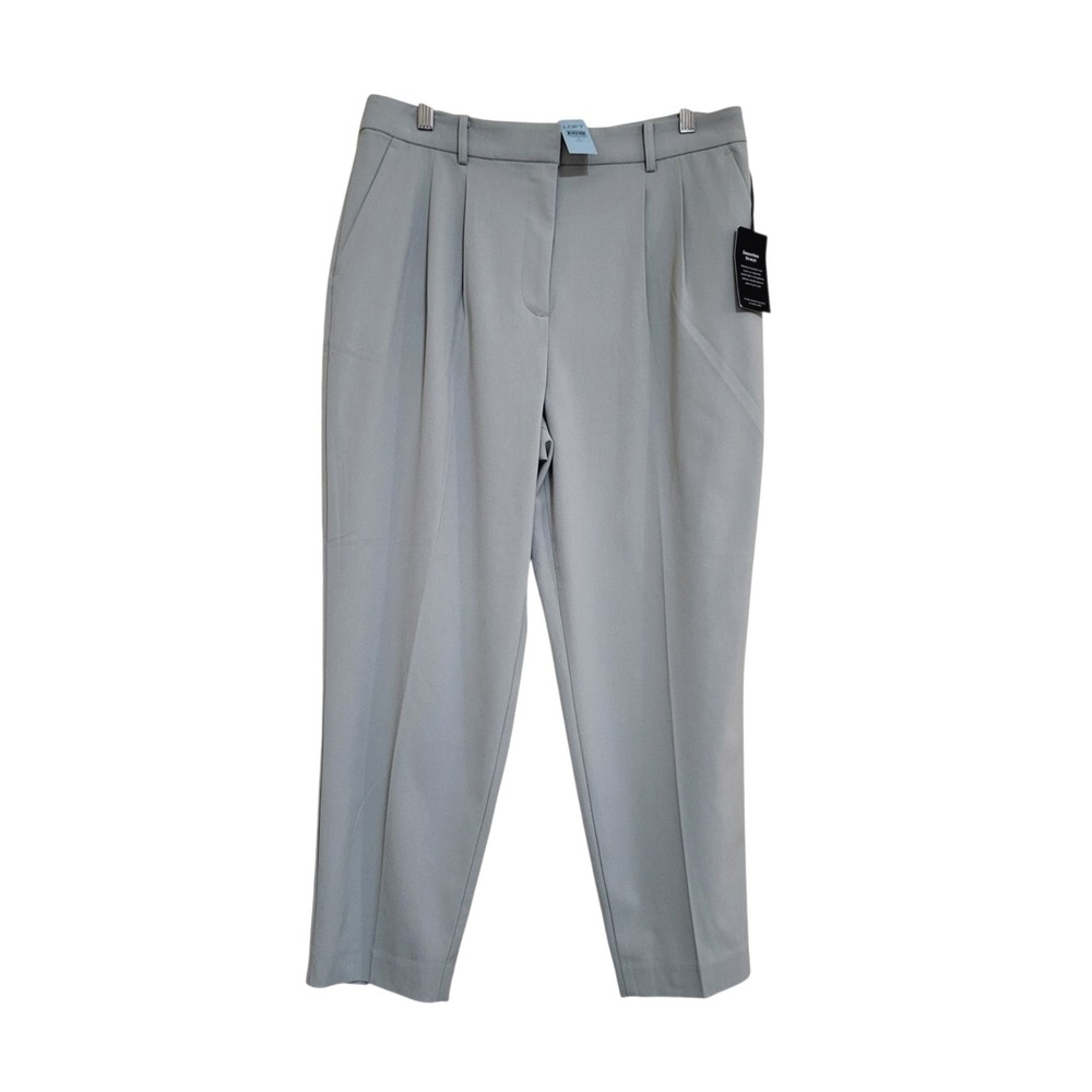 LOFT Women 12P Tapered Pleated Career Office Trousers Gray Seasonless Stretch